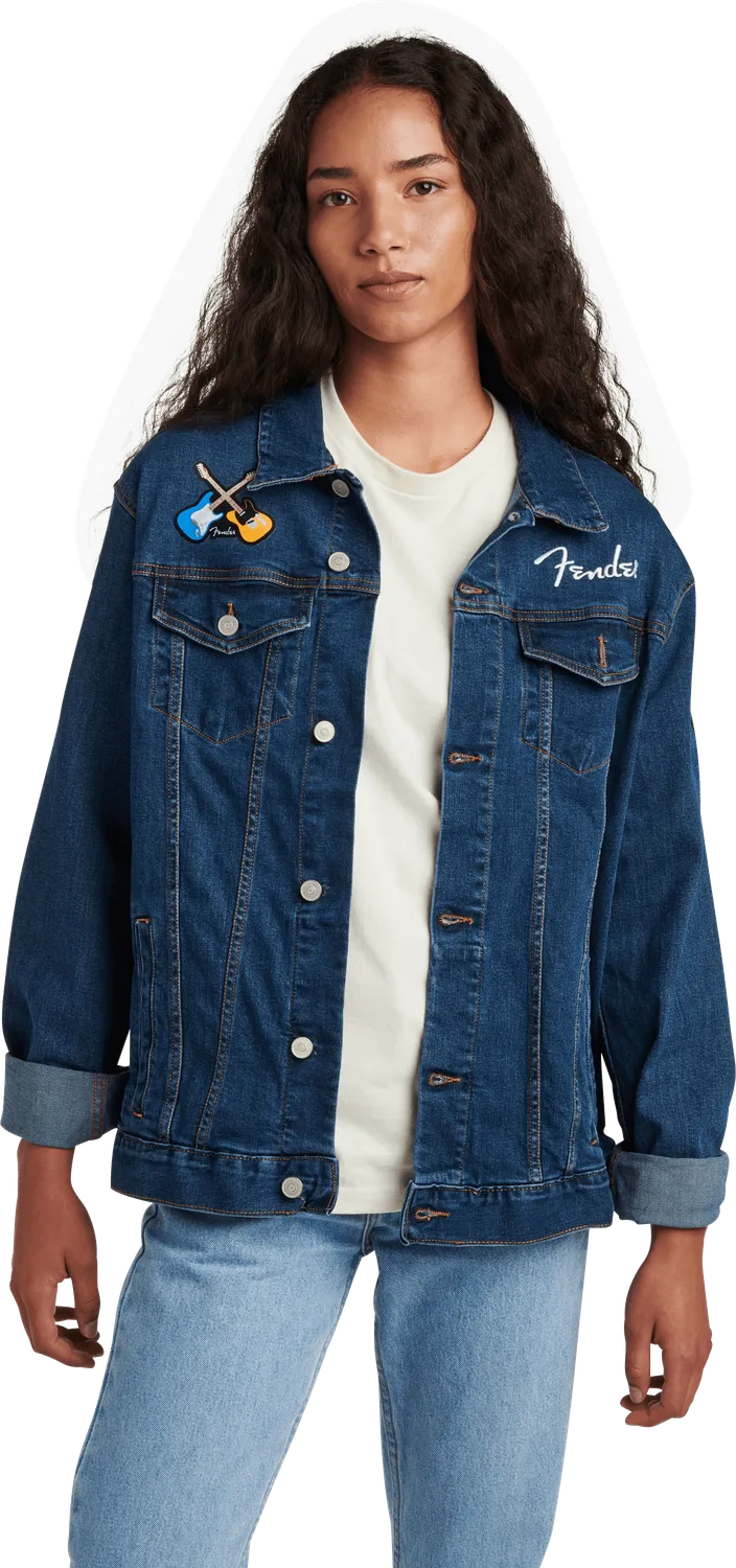 Fender Jean Jacket giubbotto jeans blu patch taglia S
