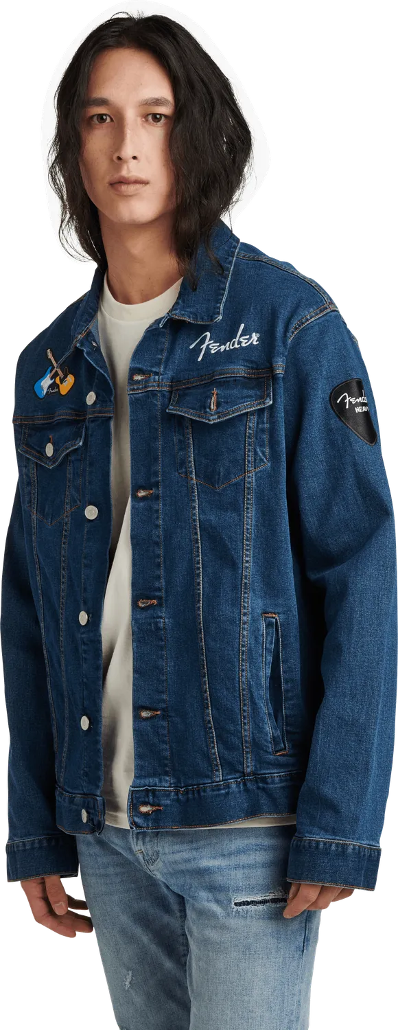 Fender Jean Jacket giubbotto jeans blu patch taglia S