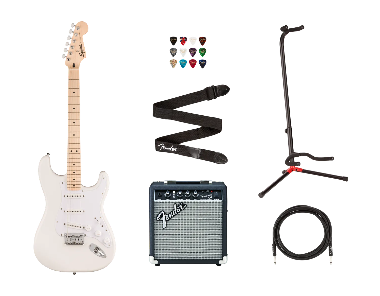 Squier Sonic Stratocaster HT chitarra elettrica bianca bundle ampli