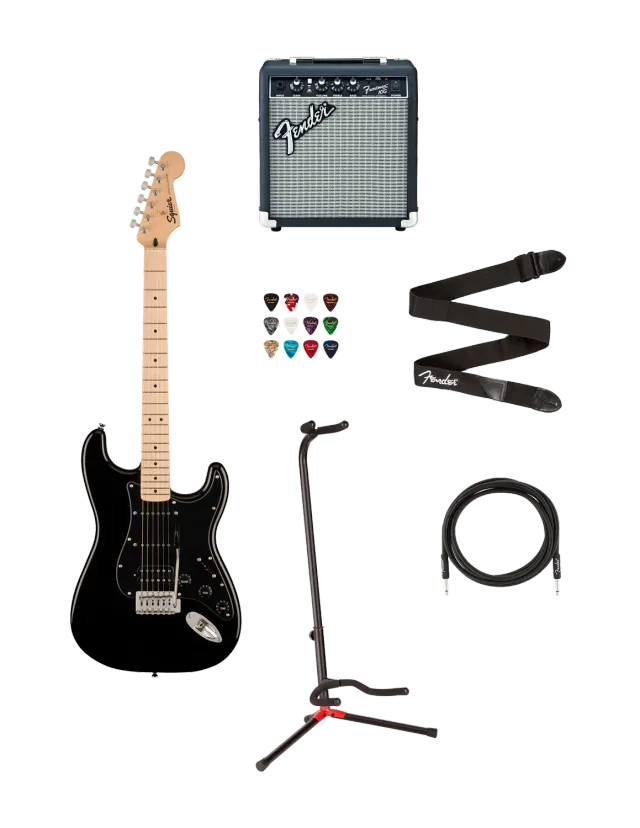 Squier Sonic Strat HSS bundle chitarra nera + ampli 10G