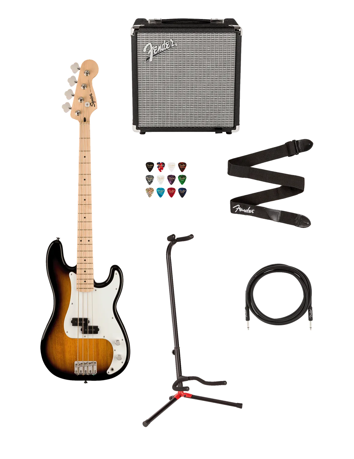 Squier Sonic Precision Bass bundle basso sunburst Rumble