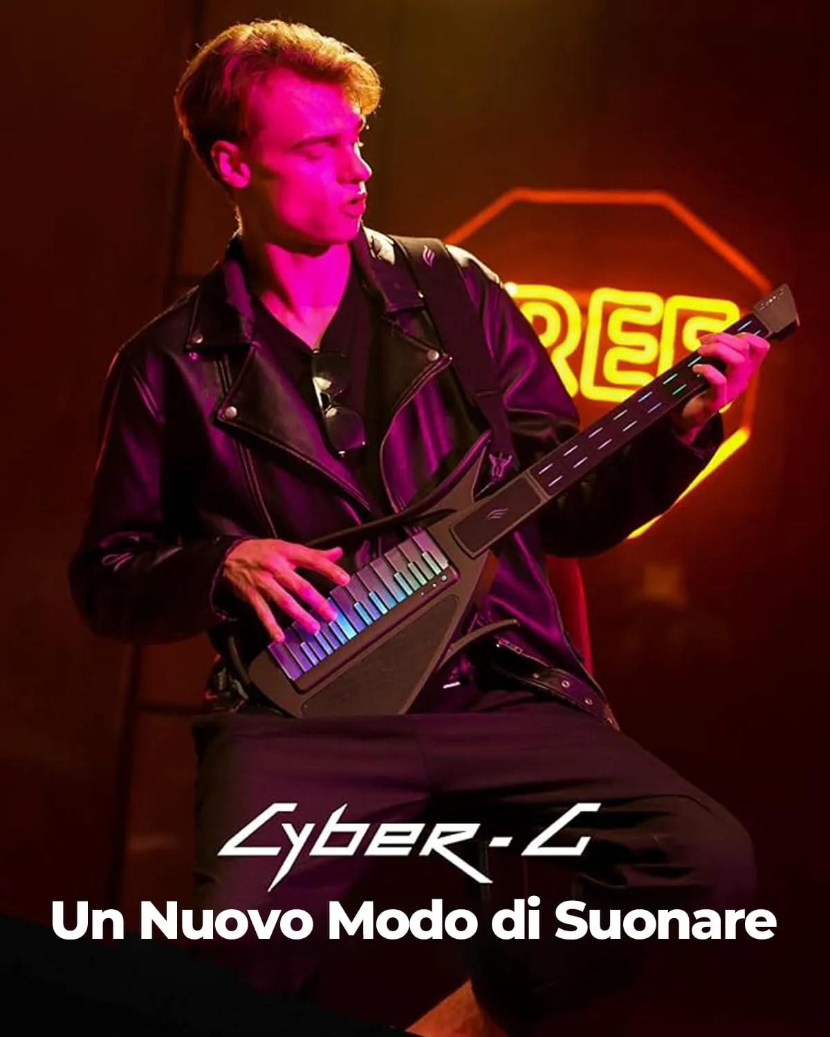 Enya Cyber-G chitarra smart senza corde rosa pick