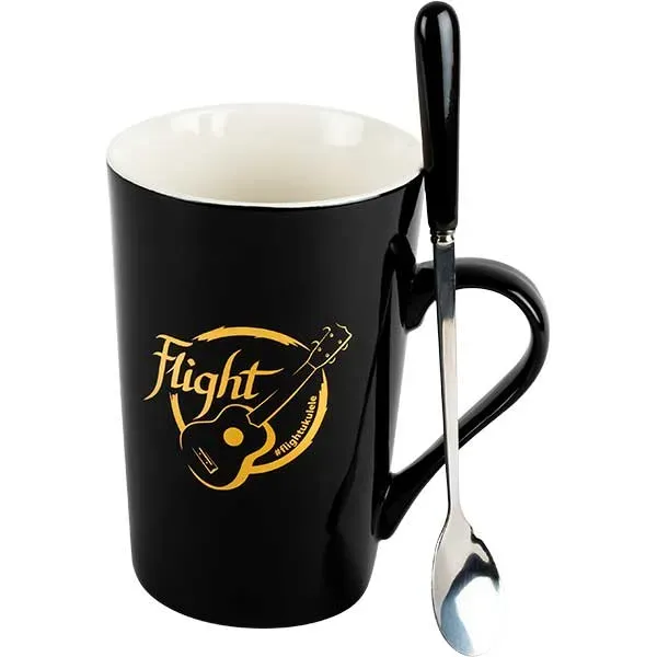 Flight Mug tazza nera logo oro con cucchiaino