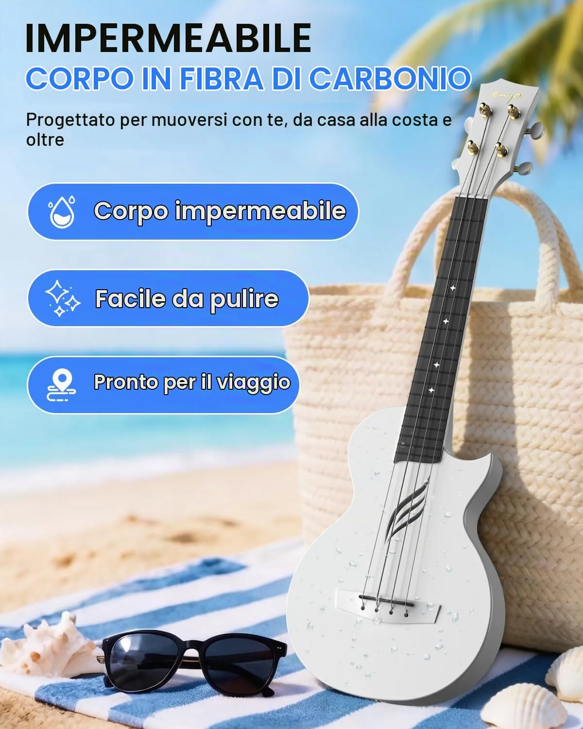 Enya Nova U ukulele concerto 23 pollici bianco carbonio