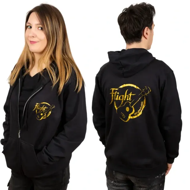 Flight Hoodie felpa con cappuccio nera zip oro