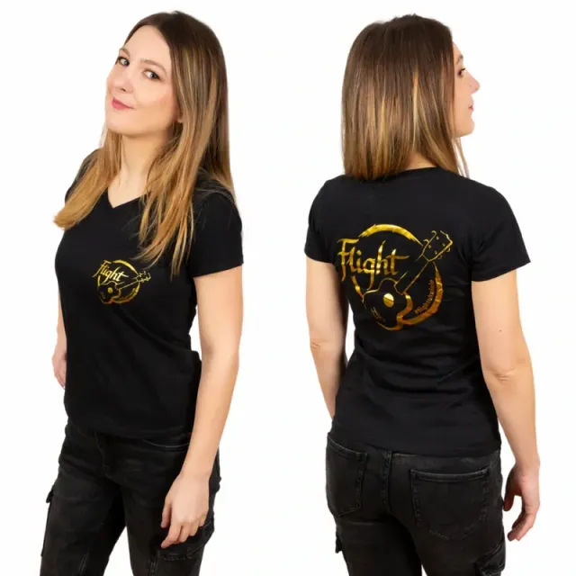 Flight T-Shirt maglietta donna nera logo oro