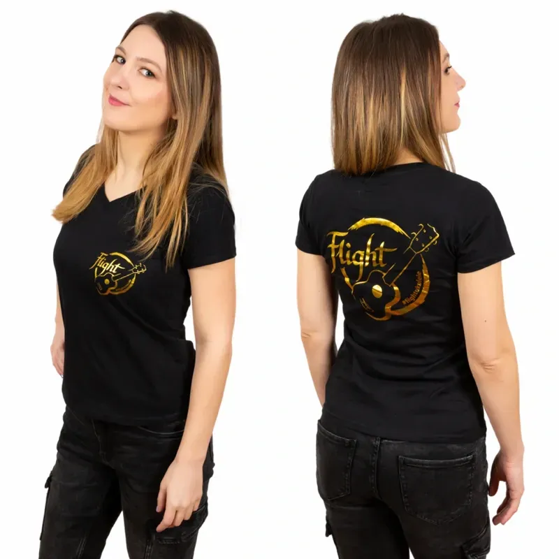 Flight T-Shirt maglietta donna nera logo oro