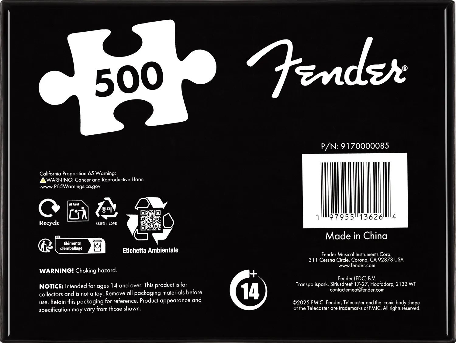 Fender 75th Anniversary Telecaster puzzle 500 pezzi Butterscotch Blonde
