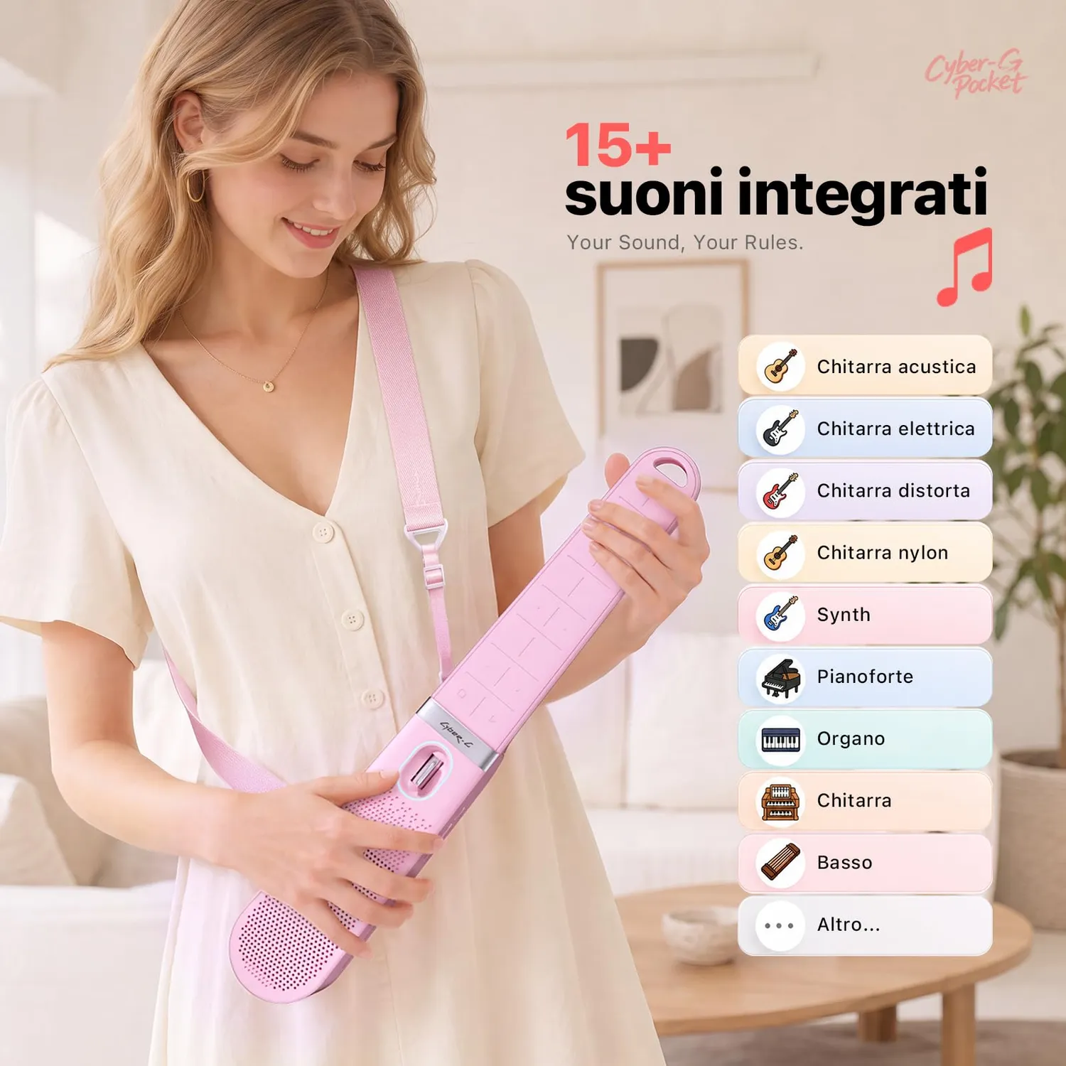 Enya Cyber-G Pocket Chitarra Smart Portatile Rosa 15 Suoni