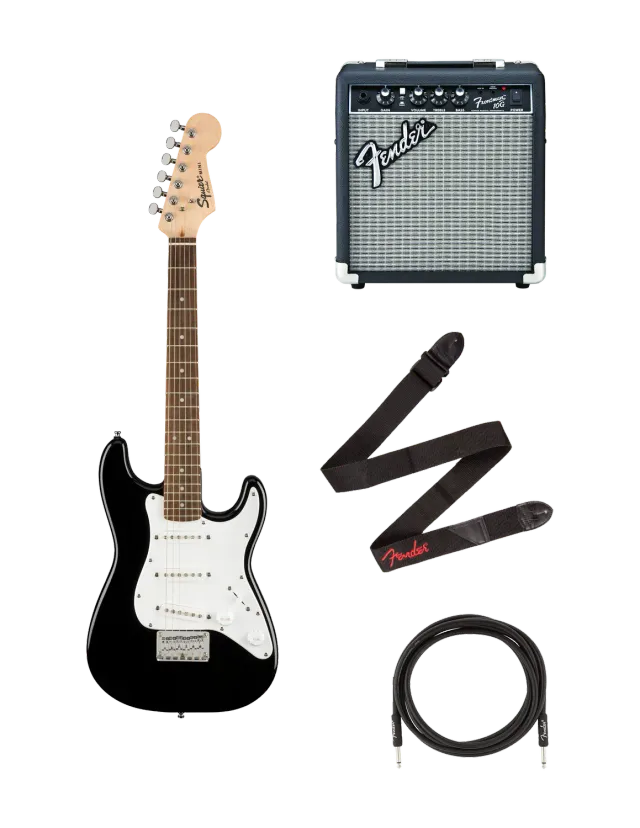 Squier Mini Stratocaster chitarra elettrica nera 3/4 bundle ampli