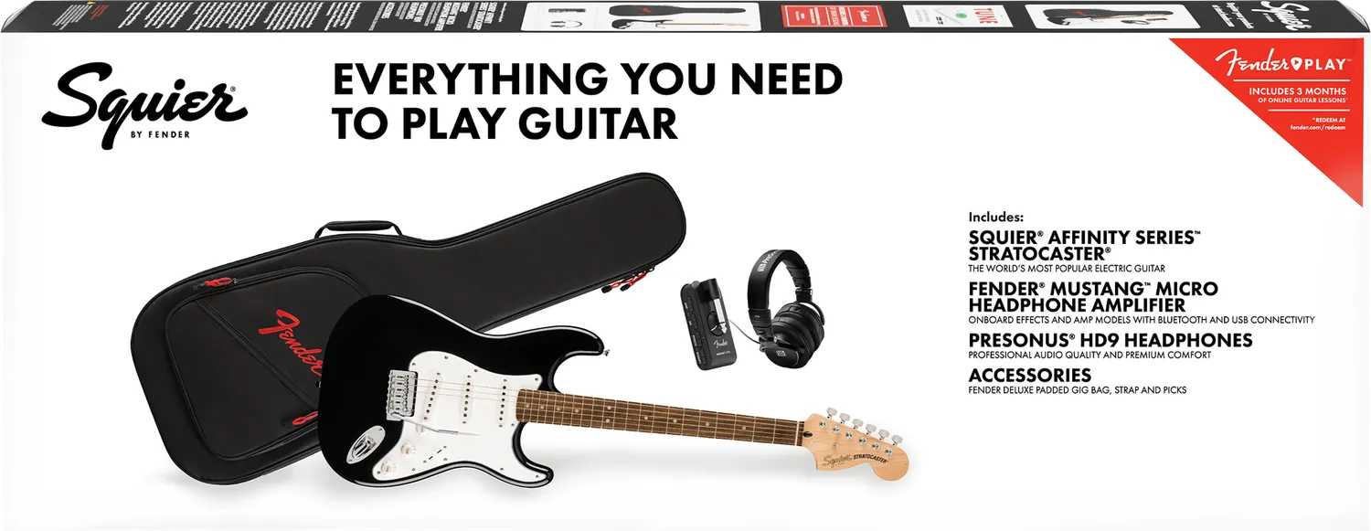 Squier Affinity Stratocaster Mustang Micro pack chitarra nero