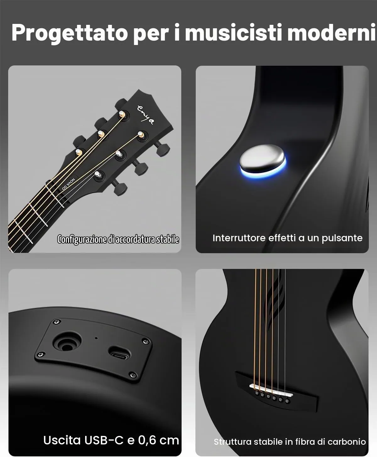 Enya Nova Go SP1 set chitarra acustica 35" nero carbonio