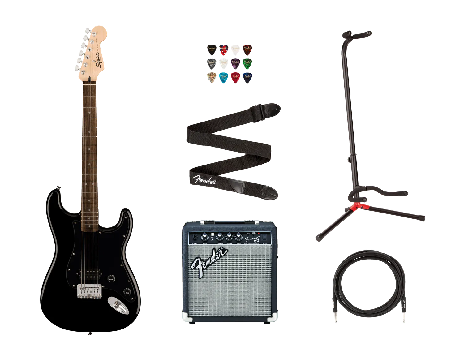Squier Sonic Stratocaster HT H bundle chitarra nera Frontman