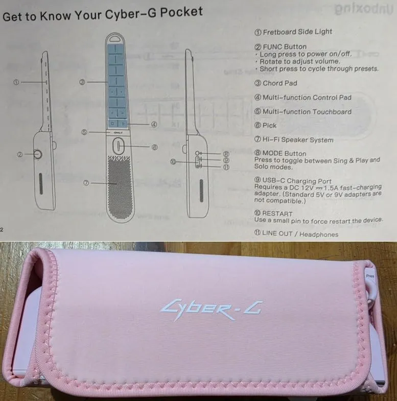 Enya Cyber-G Pocket Chitarra Smart Portatile Rosa 15 Suoni