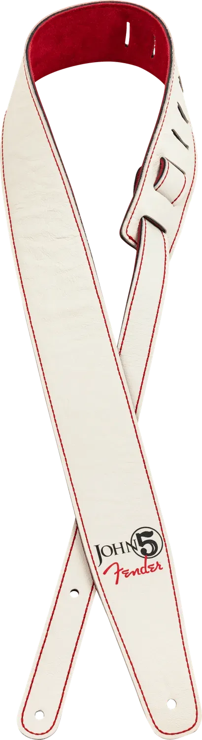 Fender John 5 tracolla chitarra pelle bianca rossa 63 mm