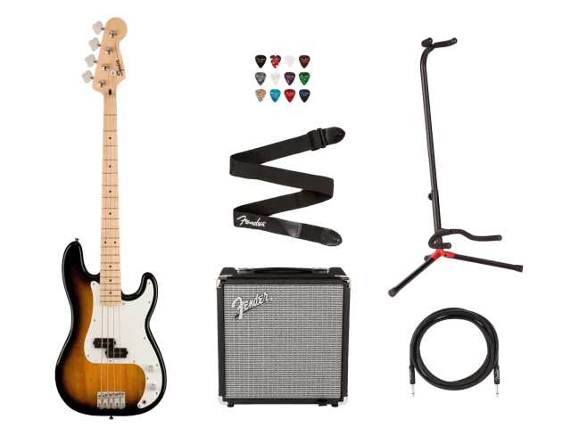 Squier Sonic Precision Bass bundle basso sunburst Rumble