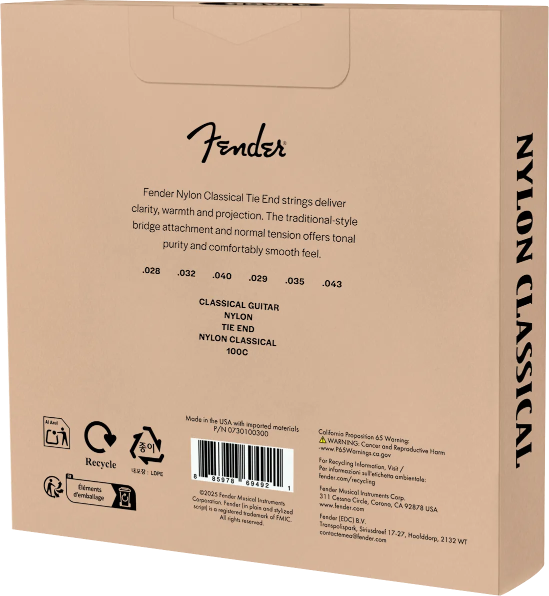 Fender 100 corde chitarra classica 3-pack tie-end nylon