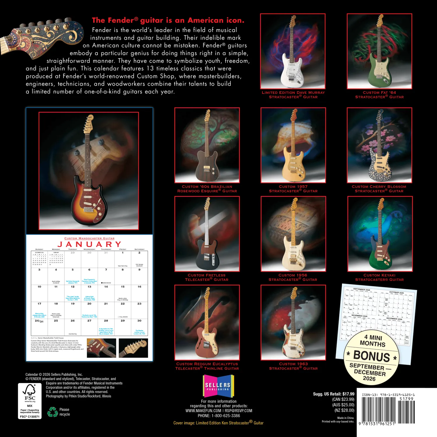 Fender Custom Shop calendario 2027 chitarre 13 strumenti