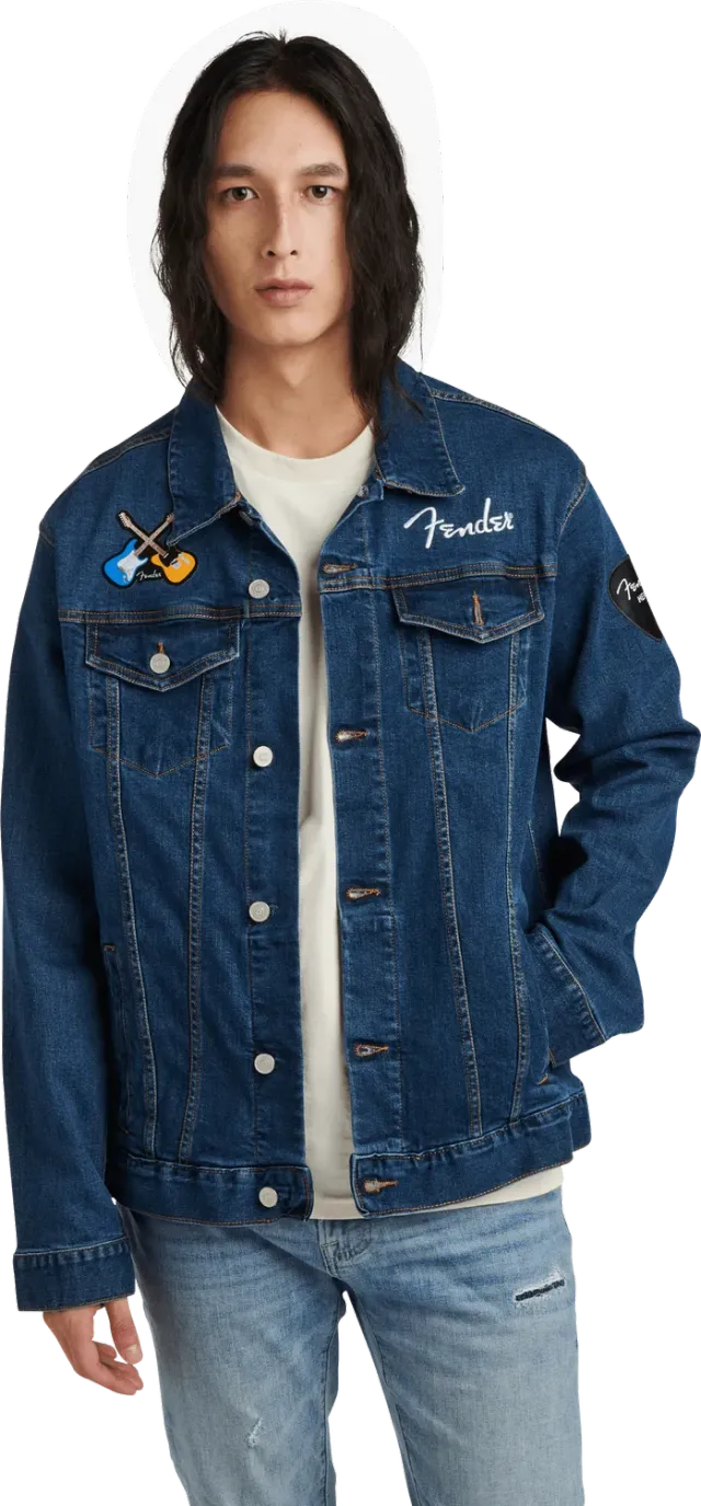 Fender Jean Jacket giubbotto jeans blu patch taglia S