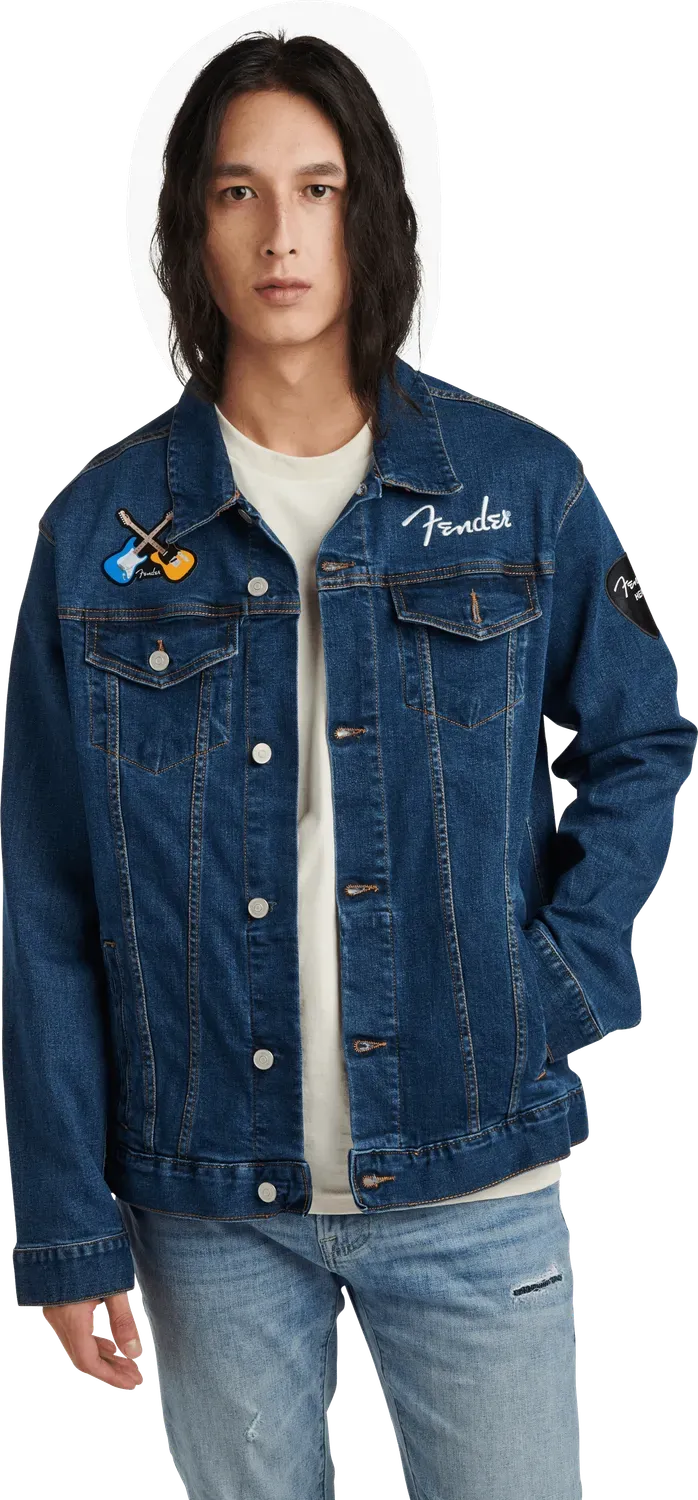 Fender Jean Jacket giubbotto jeans blu patch taglia S