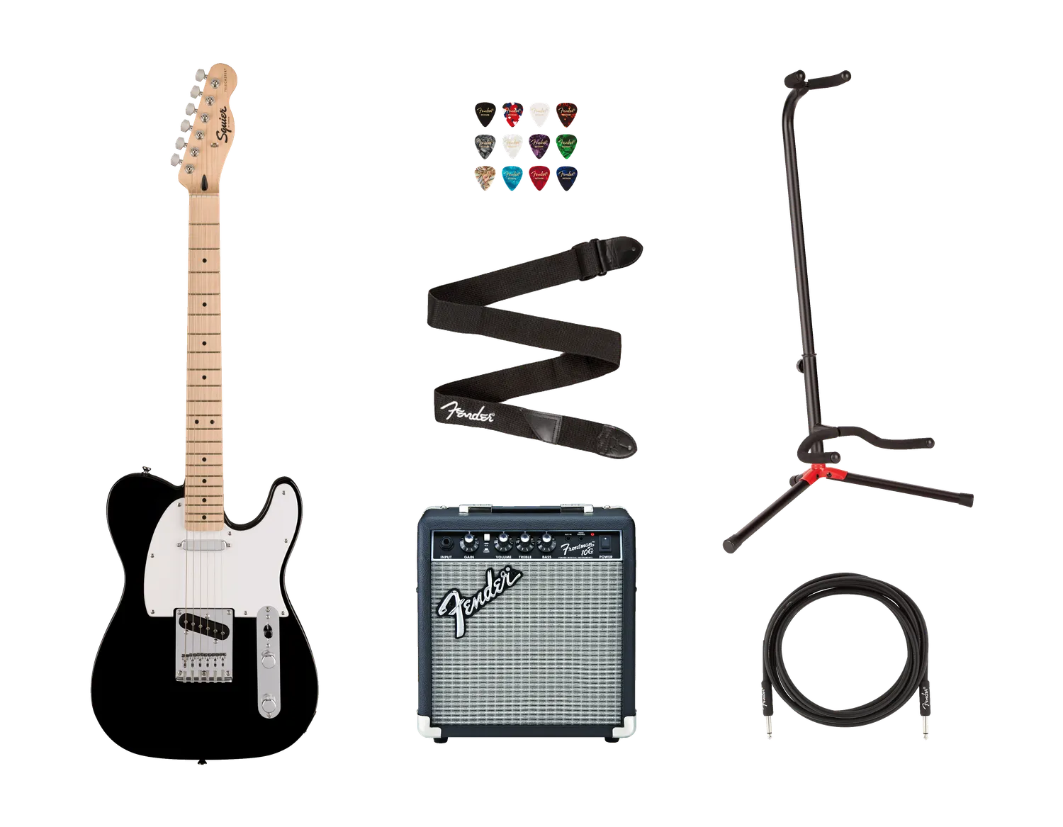 Squier Sonic Telecaster chitarra elettrica nera bundle con ampli