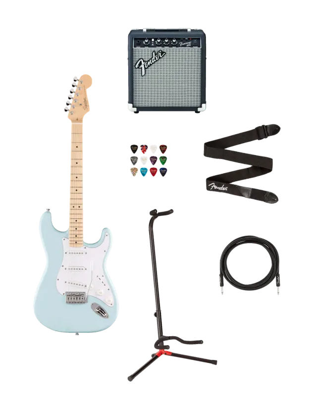 Squier Debut Stratocaster bundle Sonic Blue con Frontman