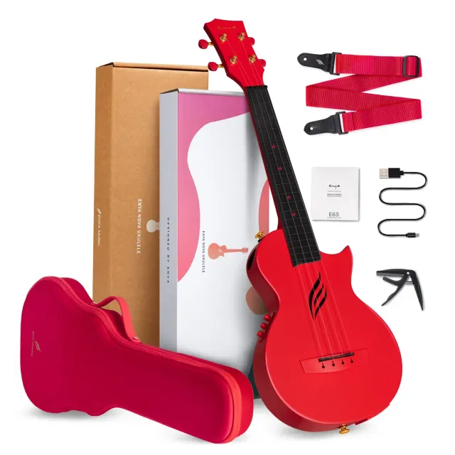Enya Nova U/RD EQ ukulele concerto rosso elettrico kit
