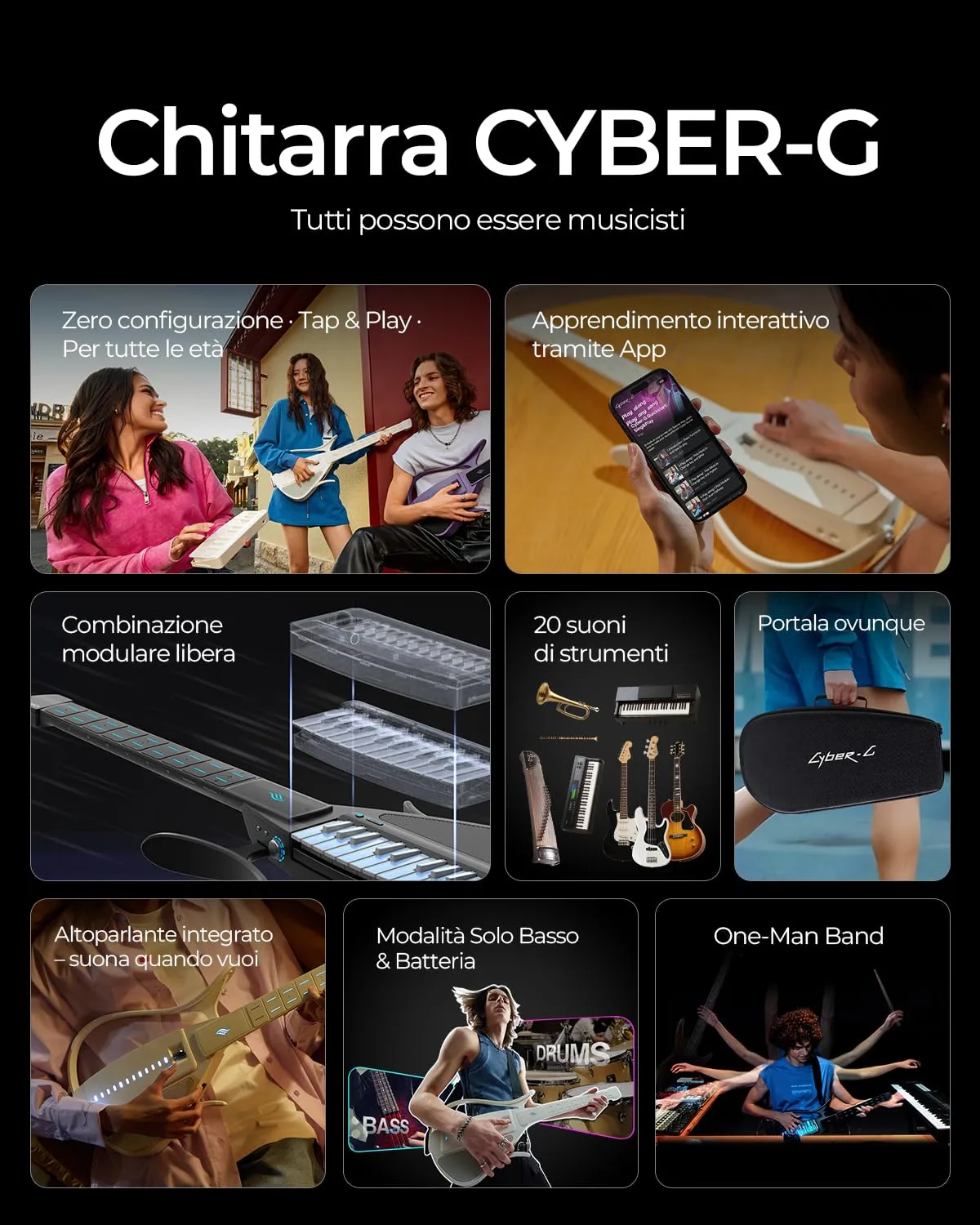 Enya Cyber-G chitarra smart senza corde rosa pick