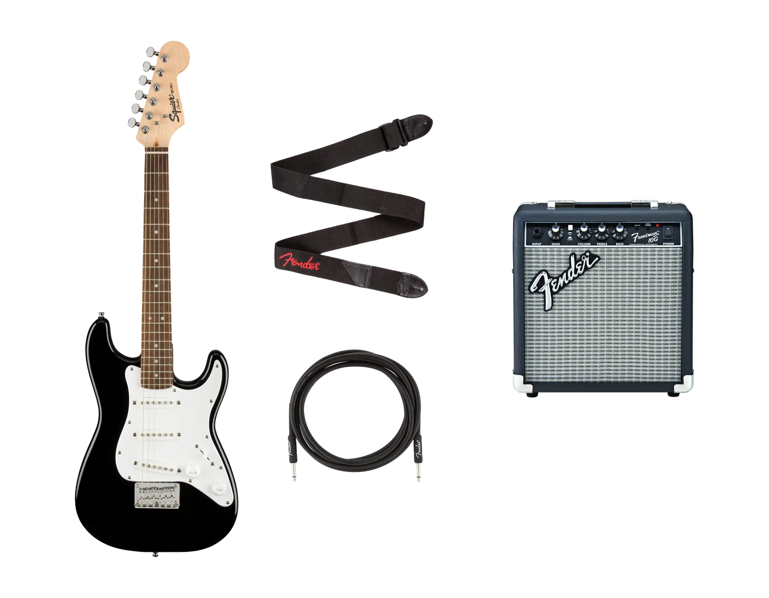 Squier Mini Stratocaster chitarra elettrica nera 3/4 bundle ampli