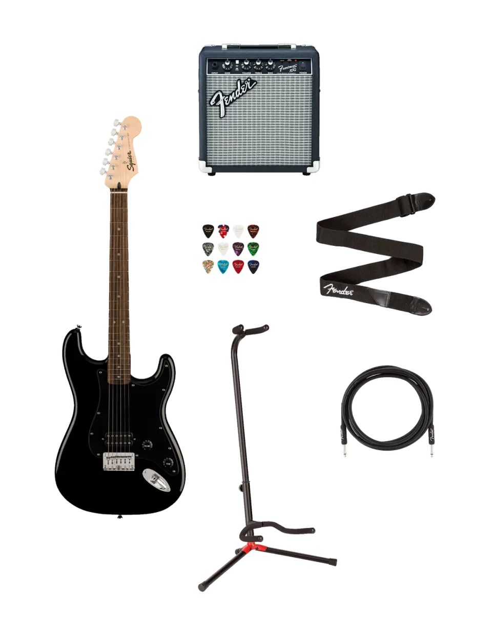 Squier Sonic Stratocaster HT H bundle chitarra nera Frontman