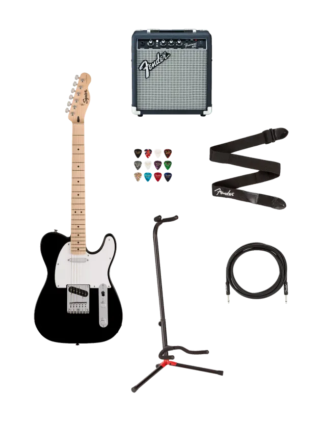 Squier Sonic Telecaster chitarra elettrica nera bundle con ampli