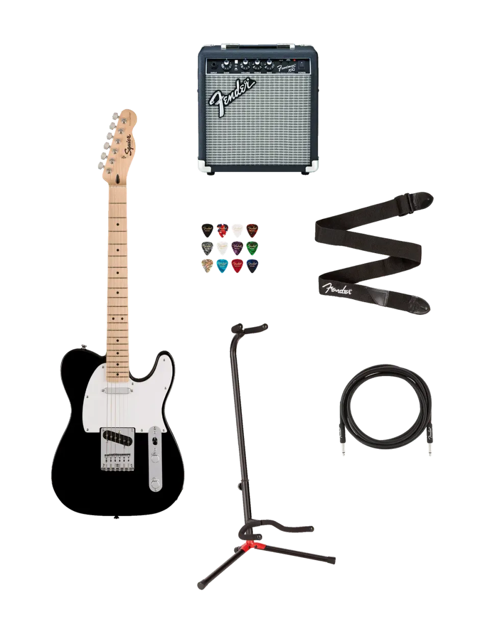 Squier Sonic Telecaster chitarra elettrica nera bundle con ampli