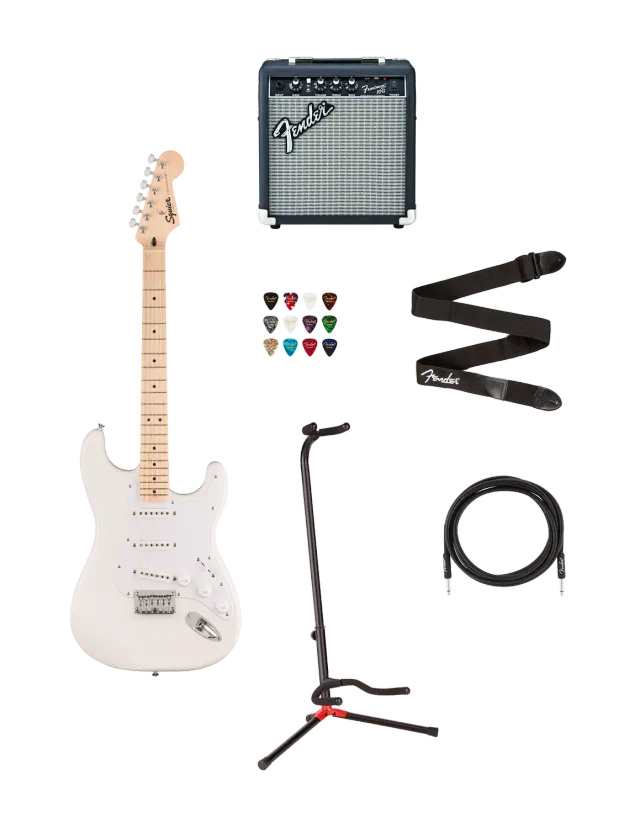 Squier Sonic Stratocaster HT chitarra elettrica bianca bundle ampli