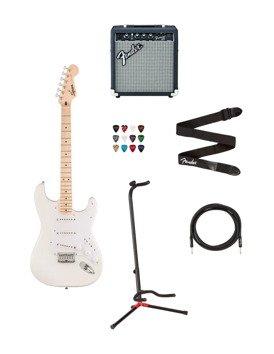 Squier Sonic Stratocaster HT chitarra elettrica bianca bundle ampli